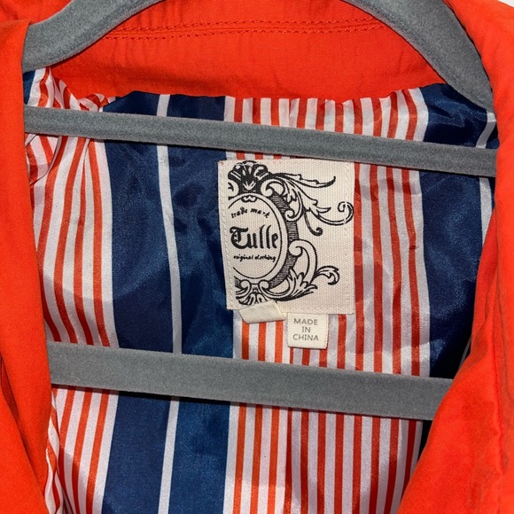 Tulle Orange Red Ruffle Trench Coat with Belt Size Medium - Picture 3 of 6